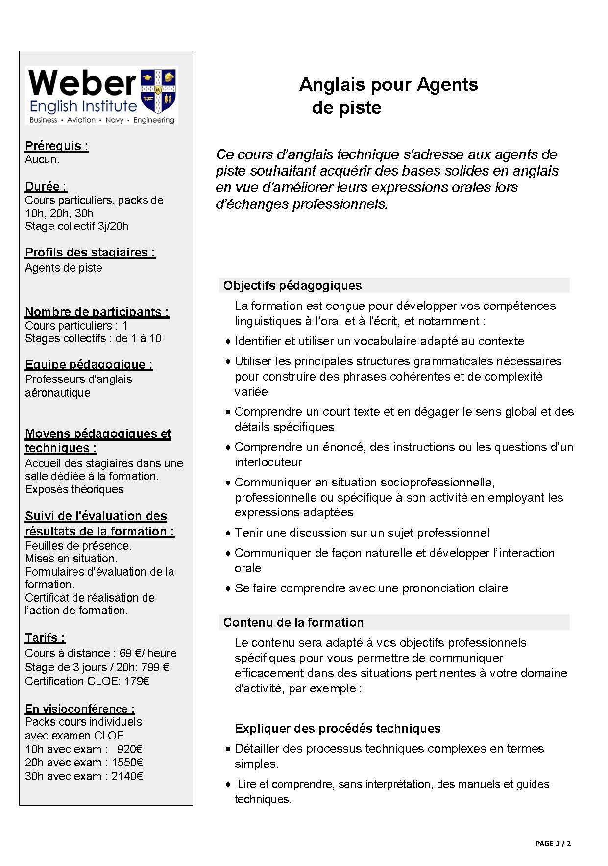 Anglais pour agents de piste